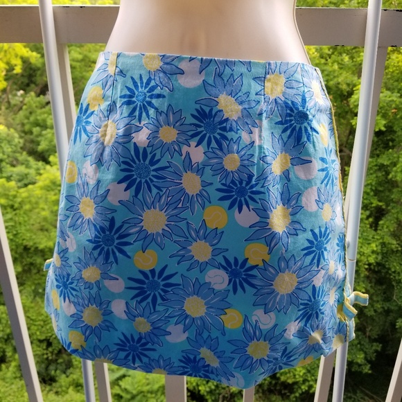 Lily Pulitzer Blue Yellow Floral Skirt Side Bows - Picture 1 of 8